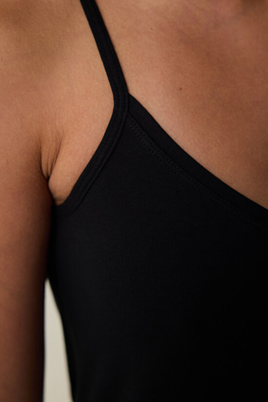 Siyah V Yaka Ayarlanabilir Askılı Pamuklu Atlet - 3