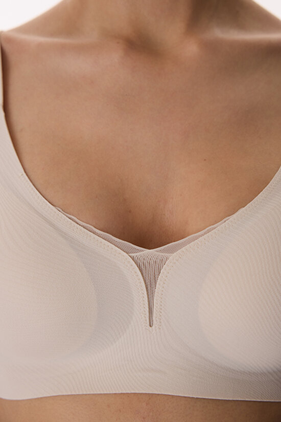 Seramik Bej Invisible Görünmez Lace Dantel Detaylı Sütyen - 4