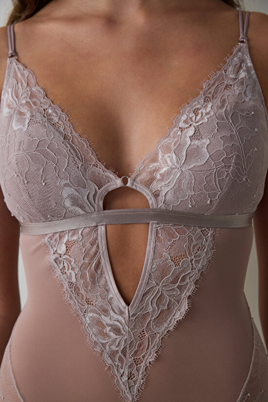 Bej Lace Bodysuit - 6