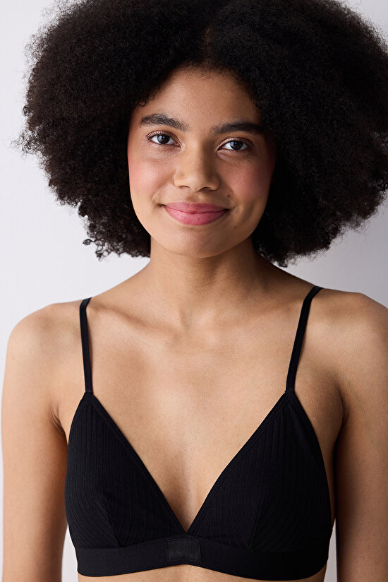 Removable Padded Soft Üçgen Siyah Sütyen - 3