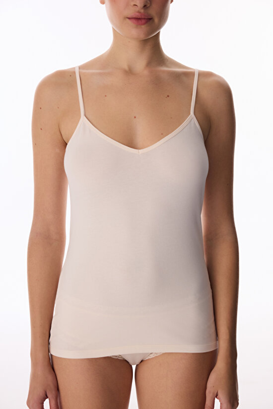 Bej Reversible Side Pamuklu V Neck Atlet - 3