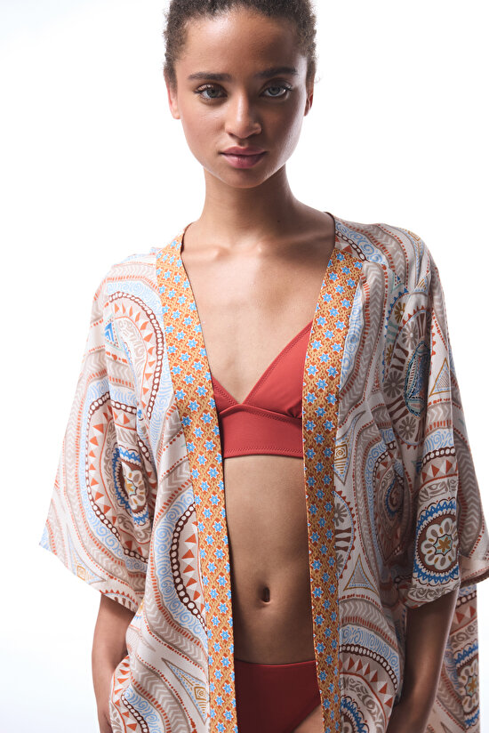 Della Etnik Desen V Yaka Maxi Kimono - 3