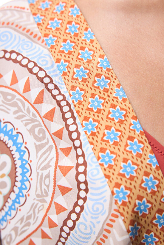 Della Etnik Desen V Yaka Maxi Kimono - 5