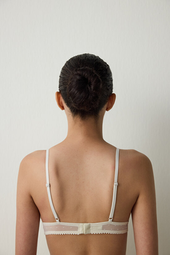 Beige Embroidered Mesh Non-wired Non-Padded Triangle Bra - 6