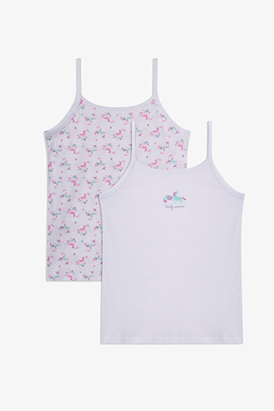 Kırık Beyaz Kız Çocuk Lovely Pamuklu 2'li Atlet - 1