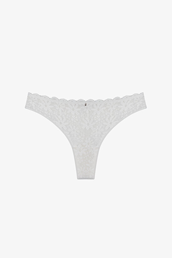 Kırık Beyaz Lace Dantel Tanga Külot - 1