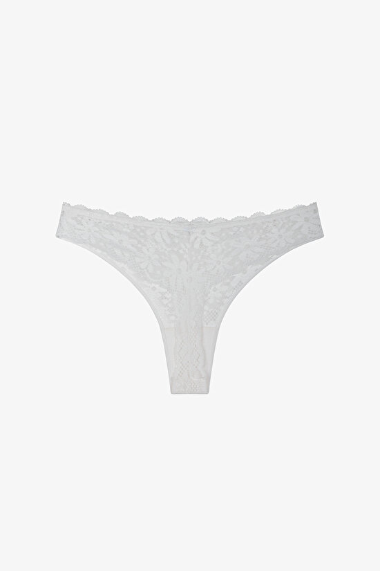 Kırık Beyaz Lace Dantel Tanga Külot - 2
