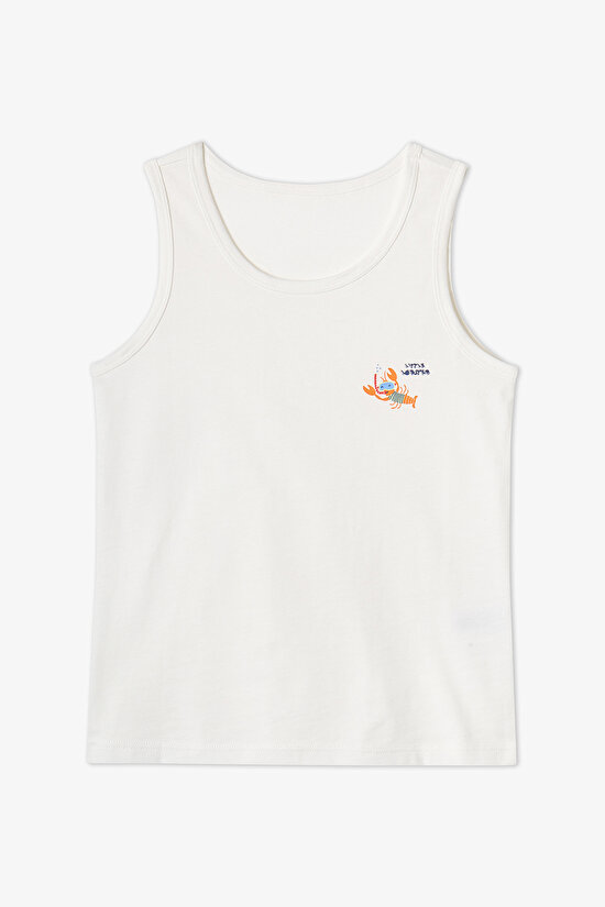 Kırık Beyaz Erkek Çocuk Çizgili Crab Pamuklu 2'li Atlet - 2