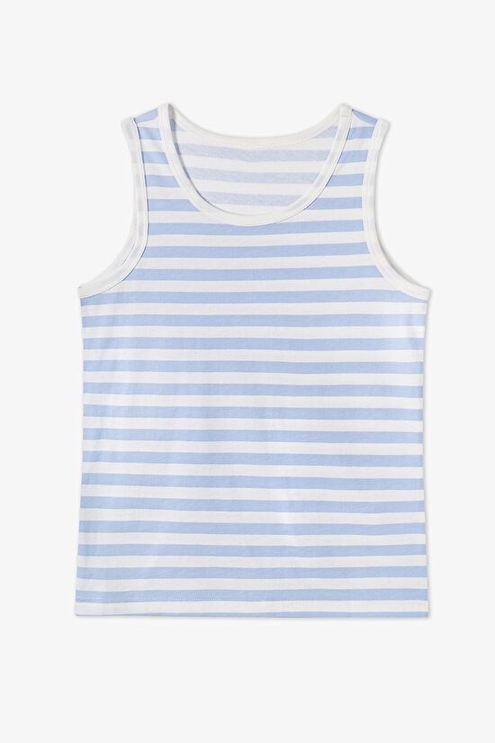 Kırık Beyaz Erkek Çocuk Çizgili Crab Pamuklu 2'li Atlet - 3