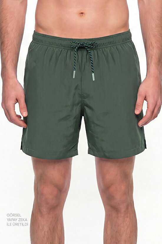 Erkek Kır Yeşili Basic Dark Green Şort - 1