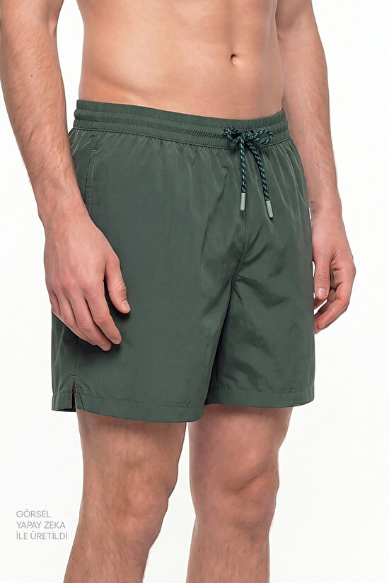 Erkek Kır Yeşili Basic Dark Green Şort - 3