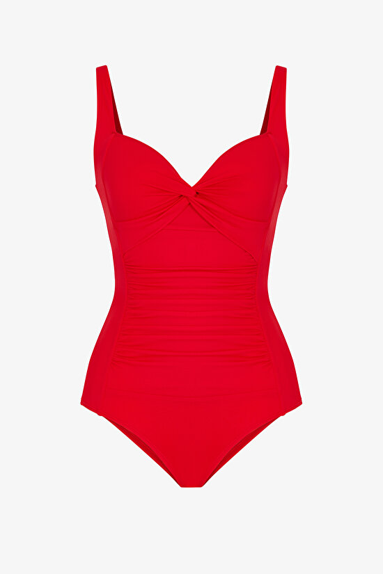 Red Ruched Swimsuit - 1