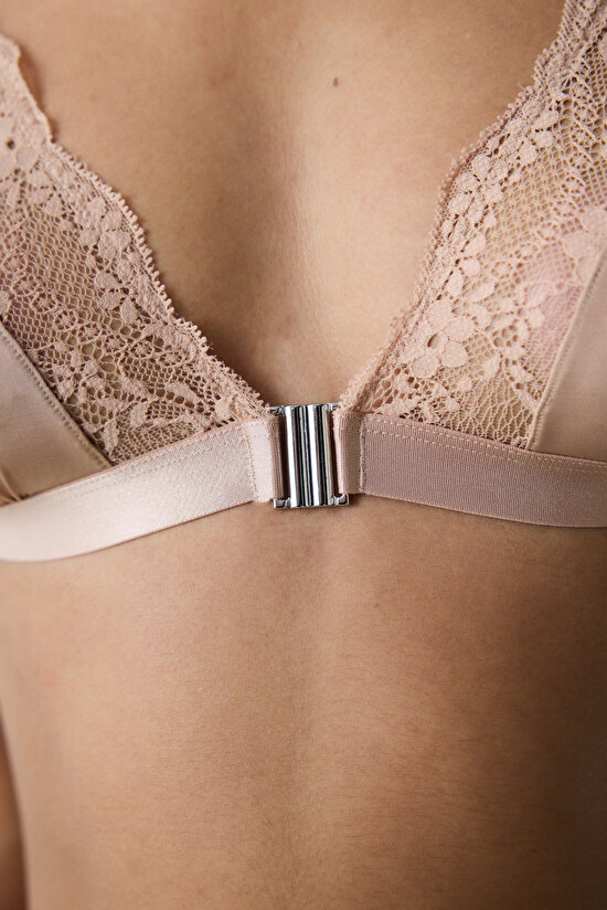 Micro Lace Triangle Beige Bra - 4