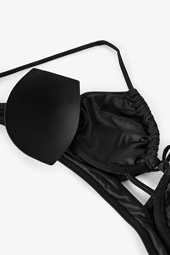 Siyah Front Opening Bikini Üstü - 9