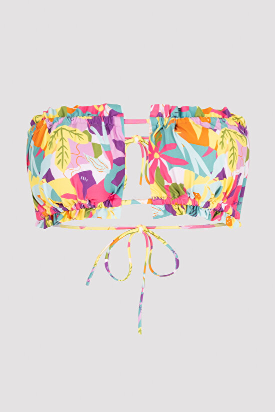 Çok Renkli Çiçek Desenli Laguna Straplez Bikini Üstü - 4