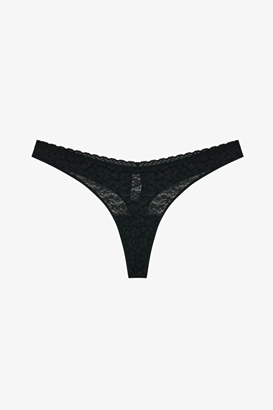 Black Easy Lace V-Style Thong - 1