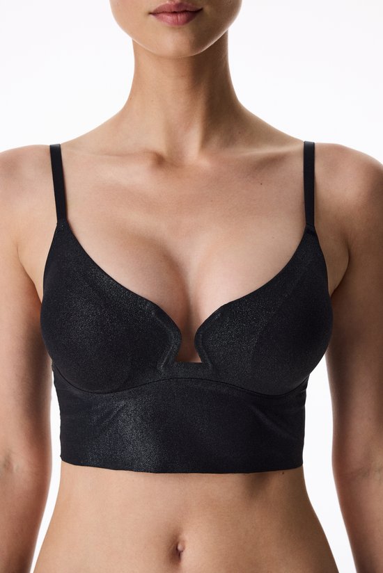 Black Invisible Shinny Removable Padding Bralette - 2