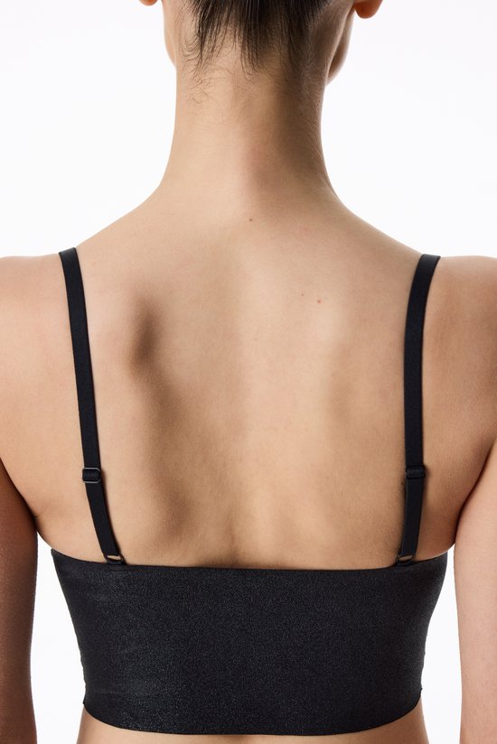 Black Invisible Shinny Removable Padding Bralette - 3