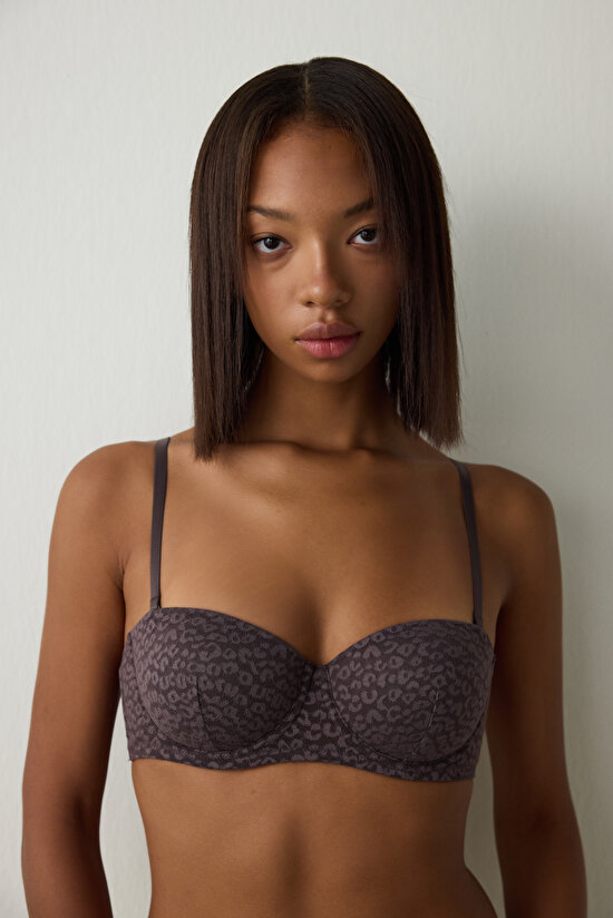 Kahverengi Bloom Dantelli Balenli Push Up Sütyen - 1
