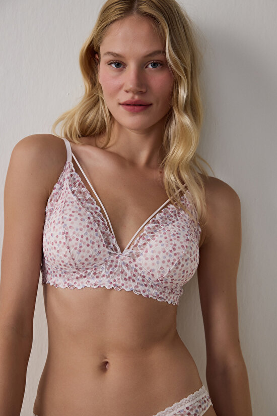 Açık Pembe Luna Desenli Lace Dantel Sütyen - 1