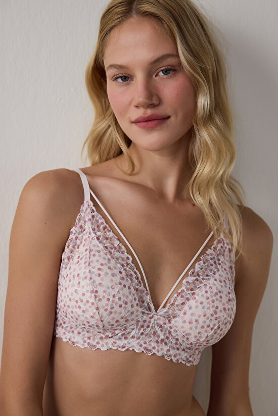 Açık Pembe Luna Desenli Lace Dantel Sütyen - 3