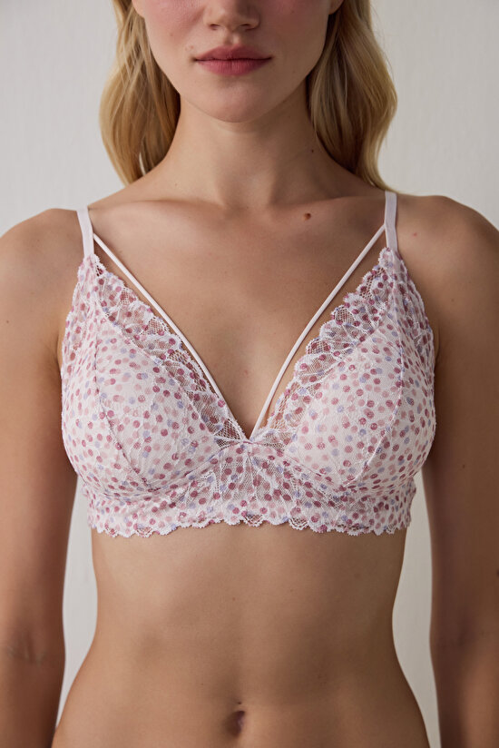Açık Pembe Luna Desenli Lace Dantel Sütyen - 4
