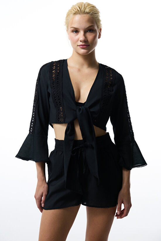 Siyah West Poplin Crop Top Üst Siyah West Poplin Crop Top Üst - 4