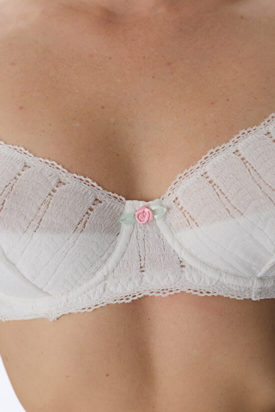 Kırık Beyaz Valeria Lace Dantel Sütyen - 4