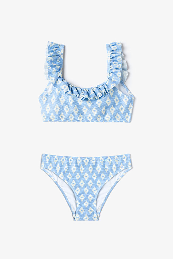 Pembe Yaprak Desenli Kız Çocuk Bikini Takımı - 1