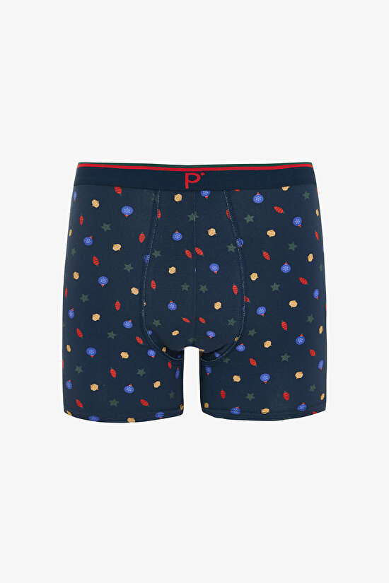 Erkek Yeni Yıl Desenli Orta Bel 3'lü Boxer - 3