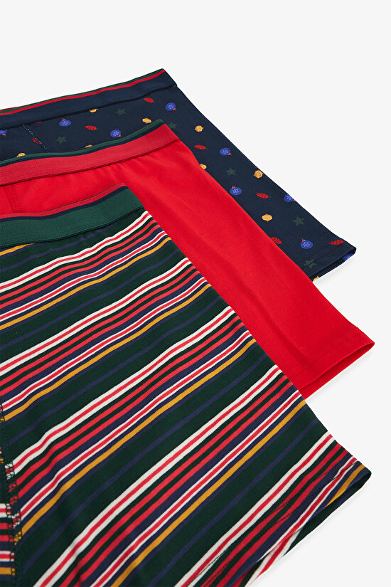 Erkek Yeni Yıl Desenli Orta Bel 3'lü Boxer - 5