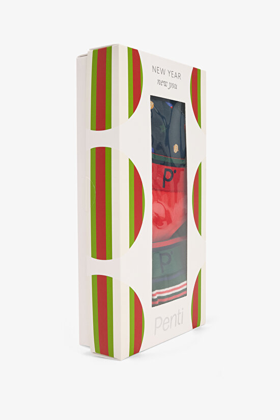 Erkek Yeni Yıl Desenli Orta Bel 3'lü Boxer - 7