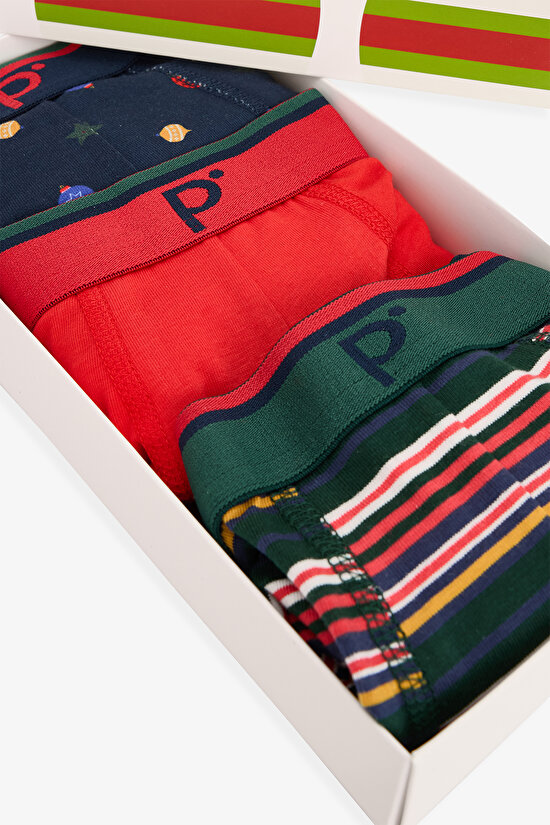 Erkek Yeni Yıl Desenli Orta Bel 3'lü Boxer - 8