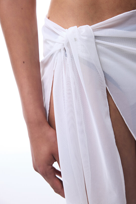 Beyaz Jolie Mesh Mini Bağlamalı Pareo - 3