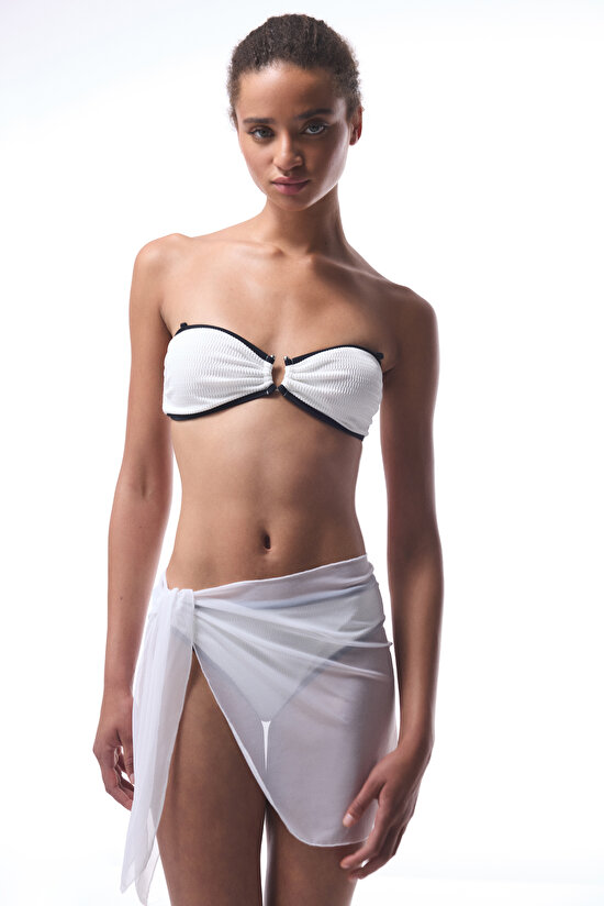 Beyaz Jolie Mesh Mini Bağlamalı Pareo - 5