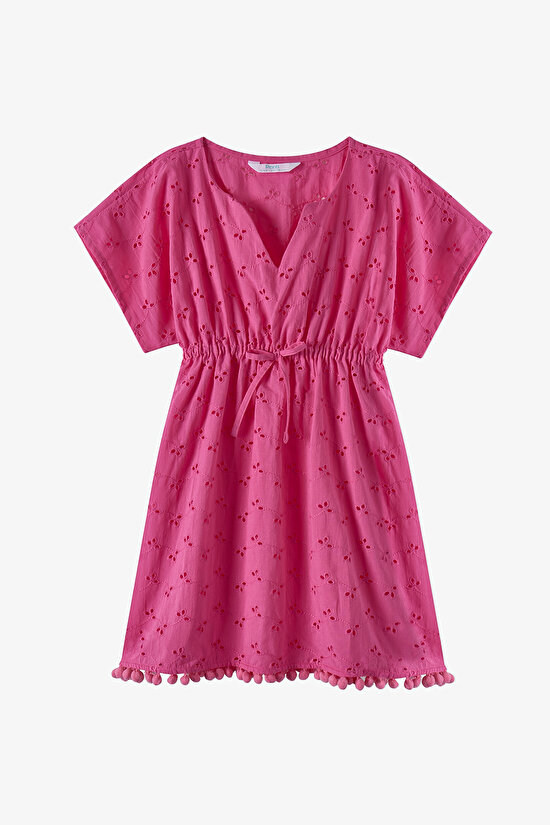 Koyu Pembe Kız Çocuk Brode Kaftan - 1