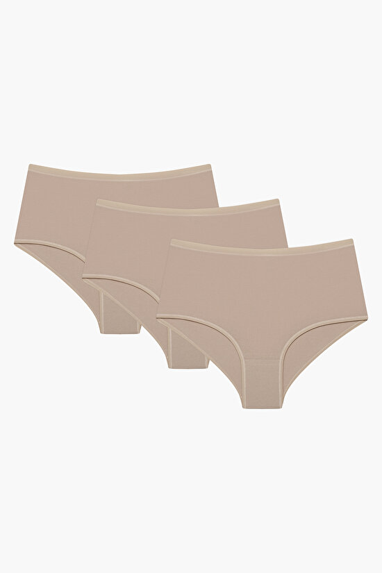 Cotton Highwaist 3lü Bej Slip Külot - 1