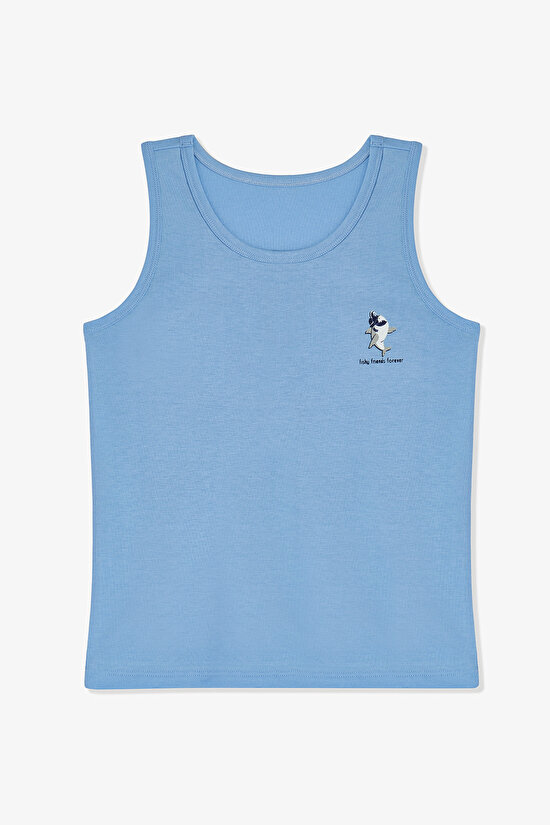 Mavı Erkek Çocuk Fishy Friends Pamuklu 2'li Atlet - 3