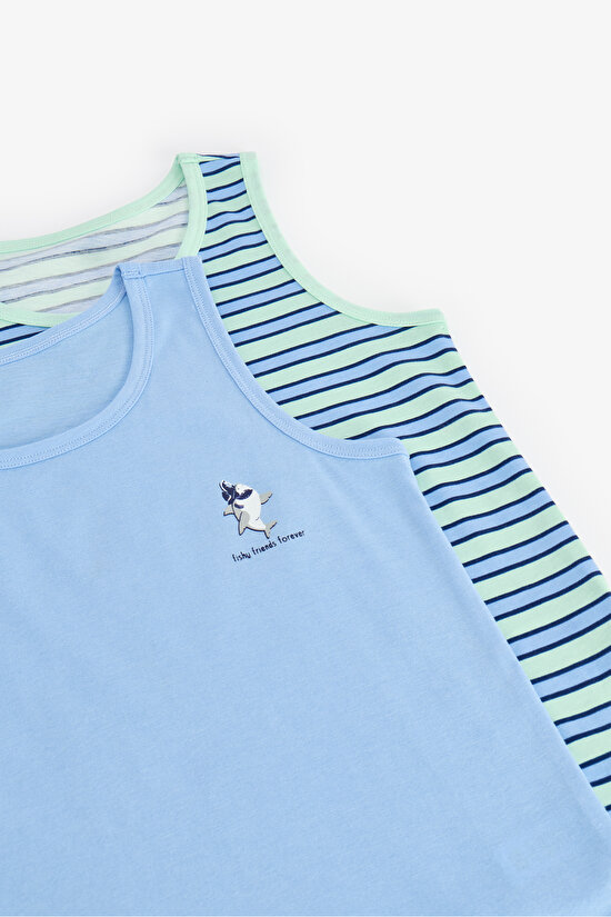 Mavı Erkek Çocuk Fishy Friends Pamuklu 2'li Atlet - 4