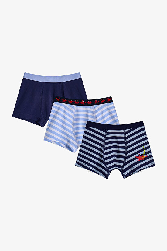 Mavi Erkek Çocuk Çizgili Crab 3'lü Boxer - 1