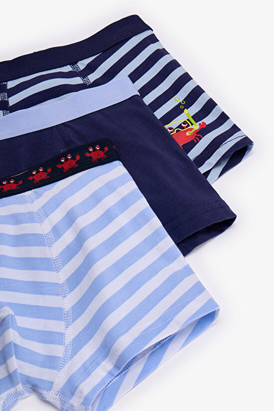 Mavi Erkek Çocuk Çizgili Crab 3'lü Boxer - 5