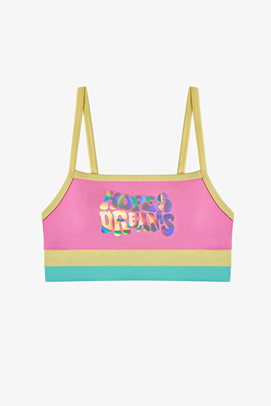 Kız Çocuk Açık Pembe Beauty Halter Hologram Desenli Bikini Takımı - 2