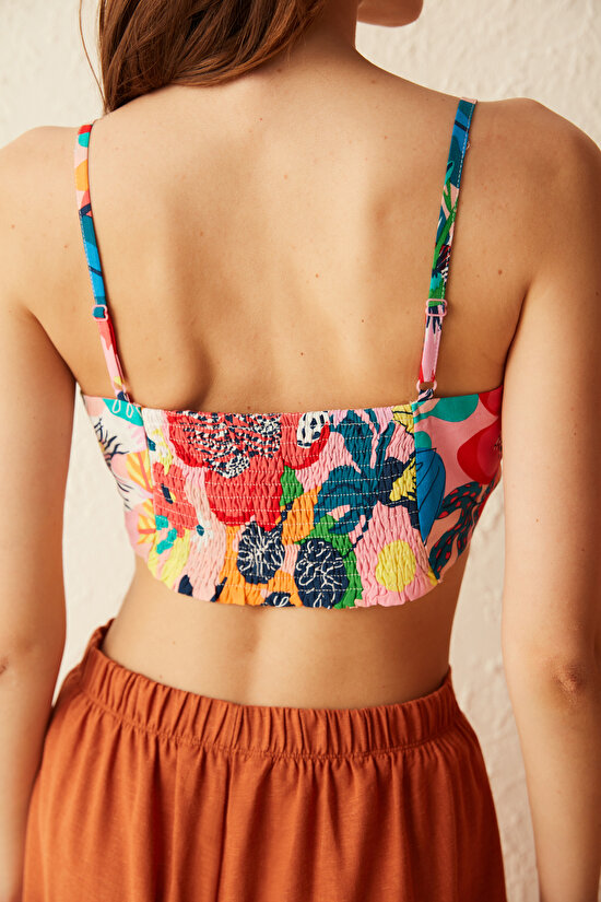 Çok Renkli Pearl Meyve ve Yaprak Desenli Üst - 5