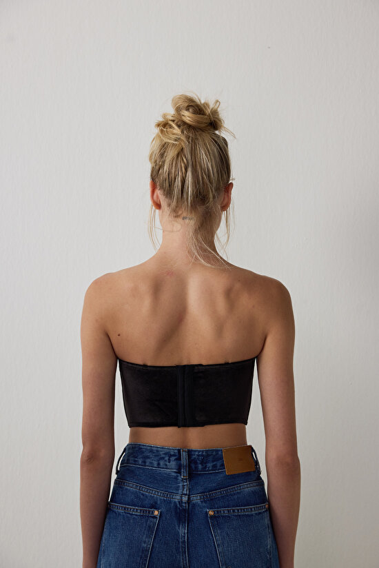 Siyah Deep V Velvet Büstiyer - 6