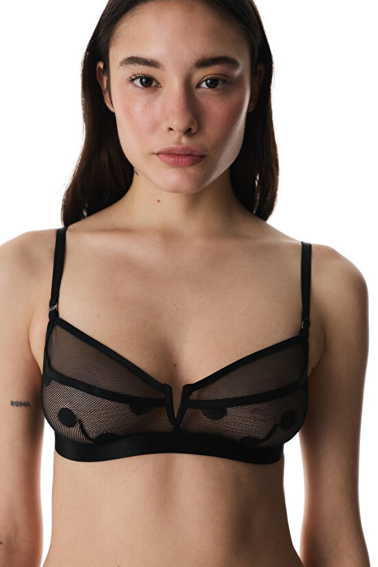 Black Dot Mesh Bra - 2