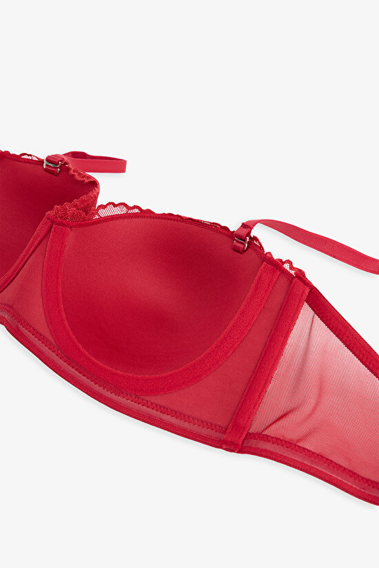 Kırmızı Lotus Sequin Lace Sütyen - 6