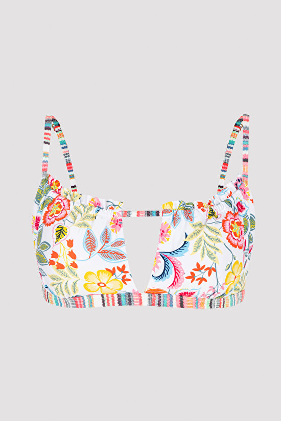 Çok Renkli  Escape Çiçek Desenli Yanları Bağlama Detaylı Straplez Bikini Üstü - 6