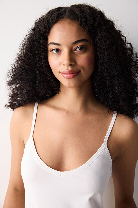 V Neck Cotton Beyaz Cami Atlet - 3