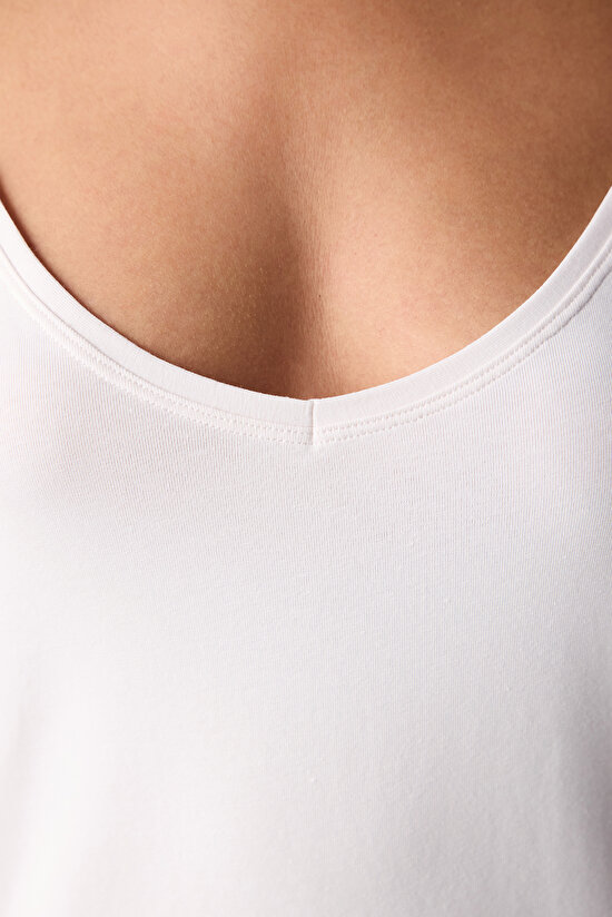 V Neck Cotton Beyaz Cami Atlet - 5