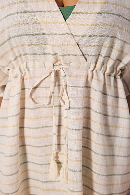 Natural Çizgili Kaftan - 4